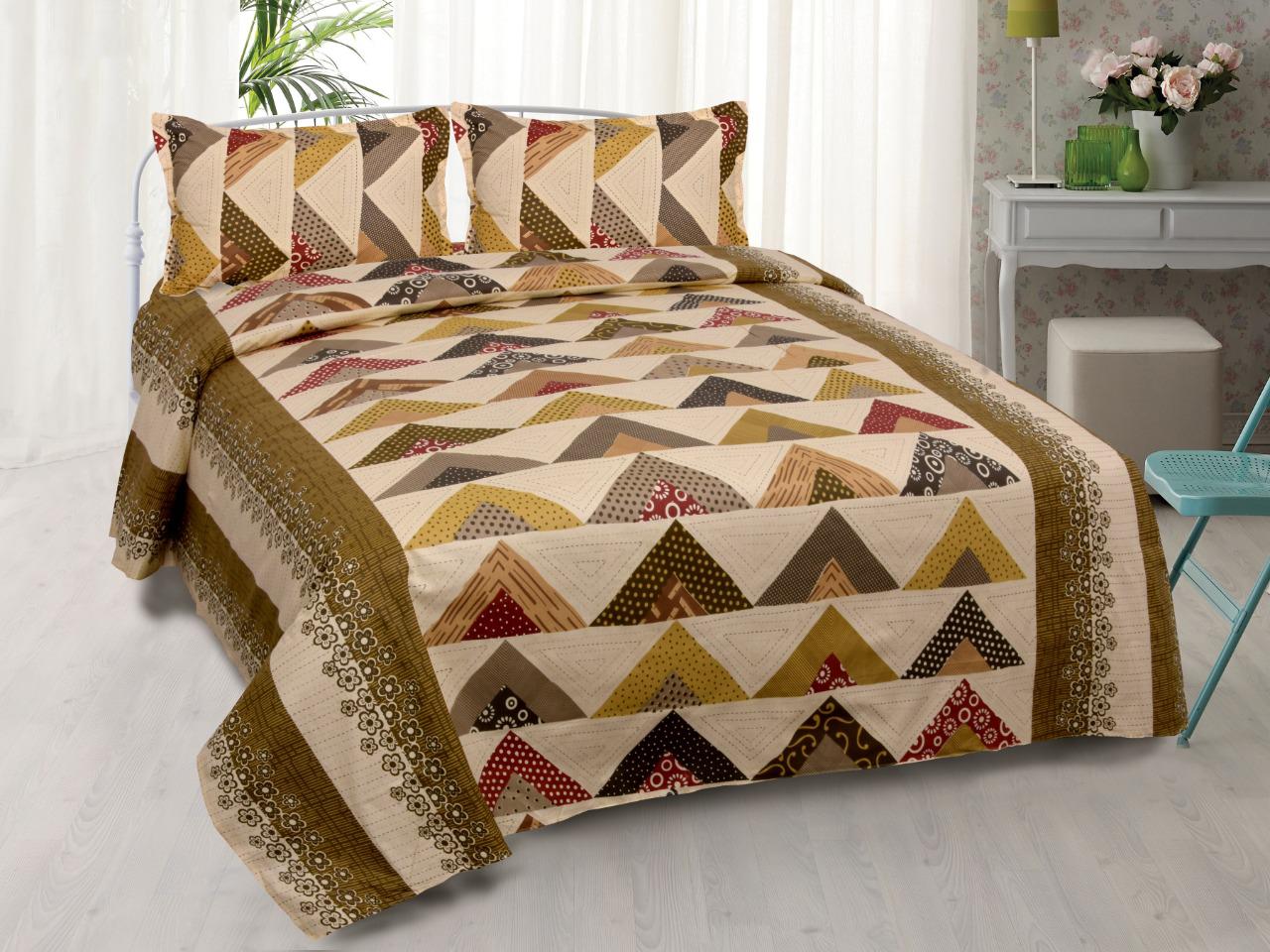 Geometry Multi Color Triangle Print King Size Cotton Bed Sheet