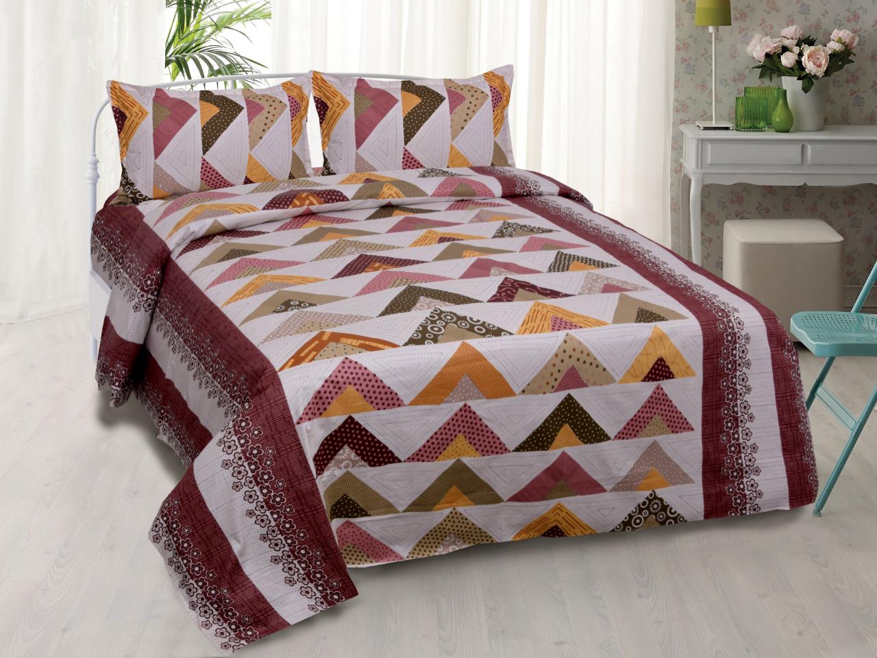 Designer Multi Color Triangle Print King Size Cotton Bed Sheet