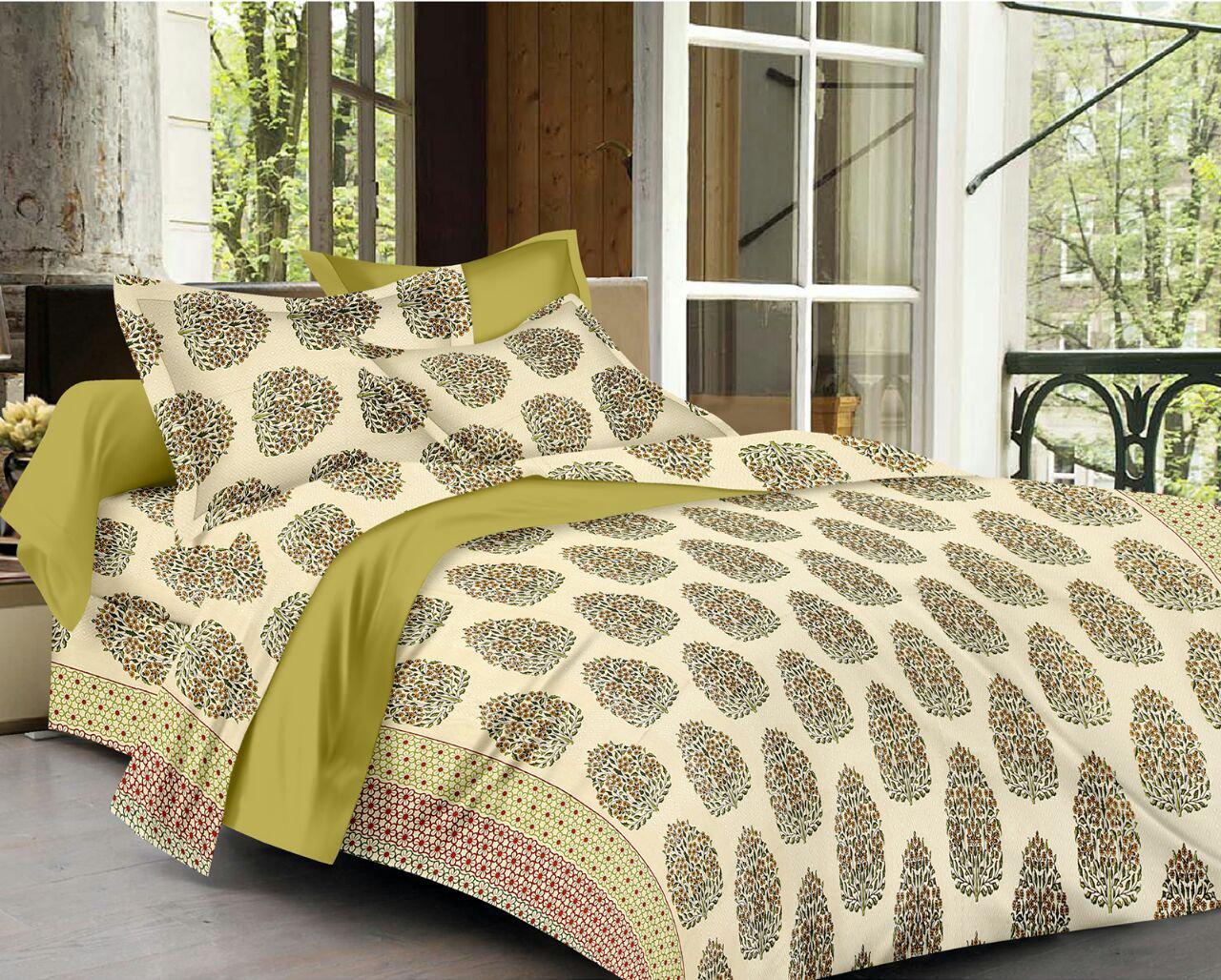 Beautiful Lush Green Butta Print King Size Cotton Bed Sheet