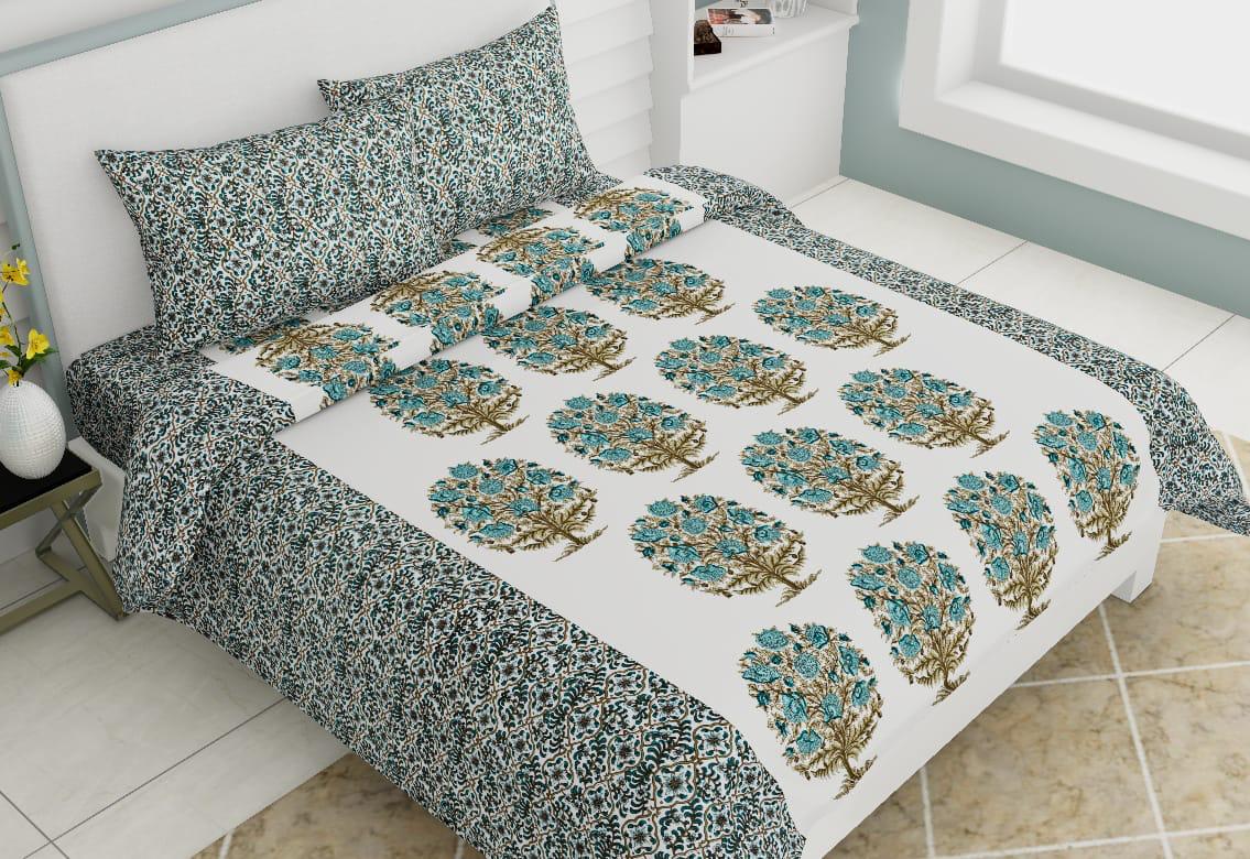 Very Beautiful and Trendy Green Tree Print King Size Cotton Bed Sheet
