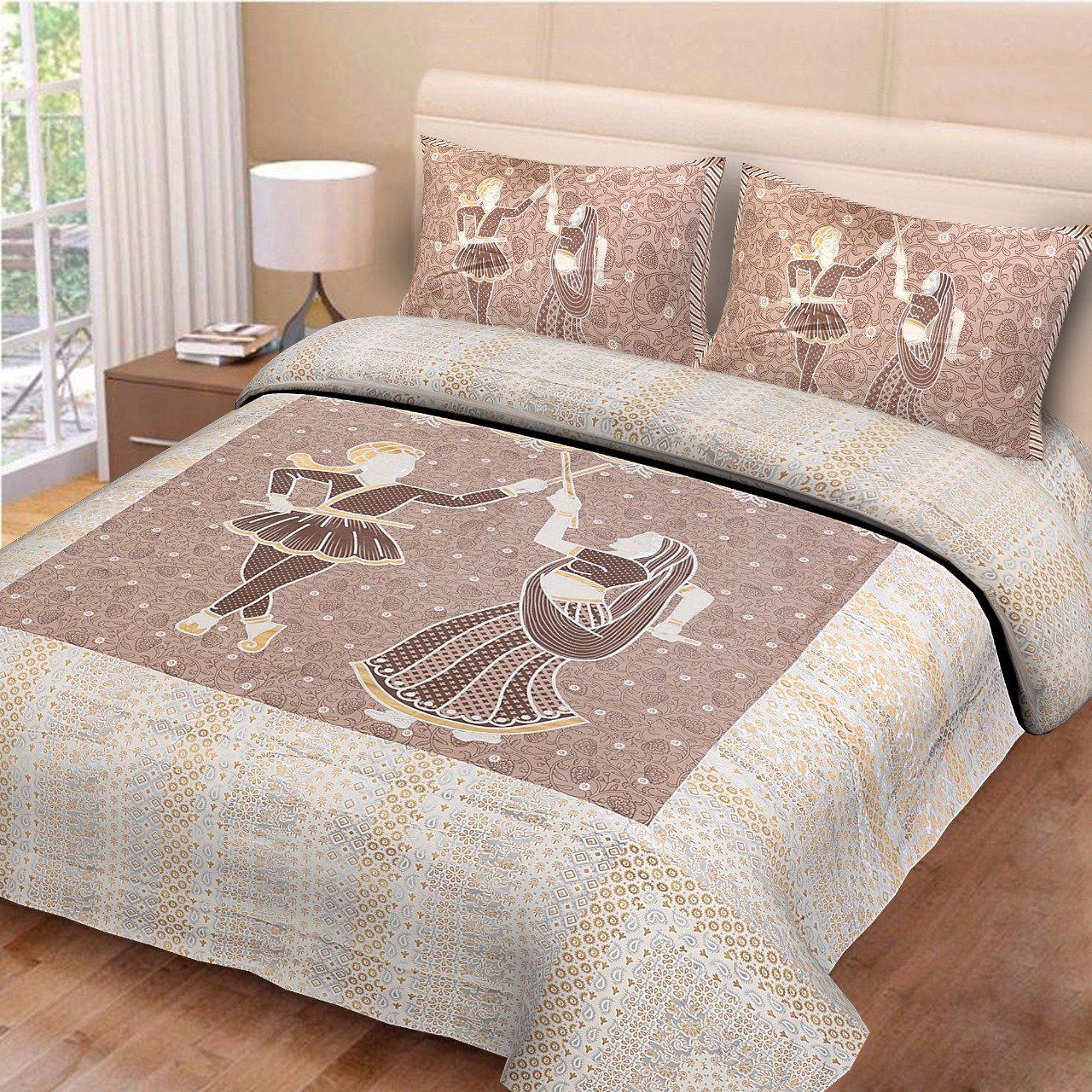 Beautiful Brown Human gold Print King Size Cotton Bed Sheet