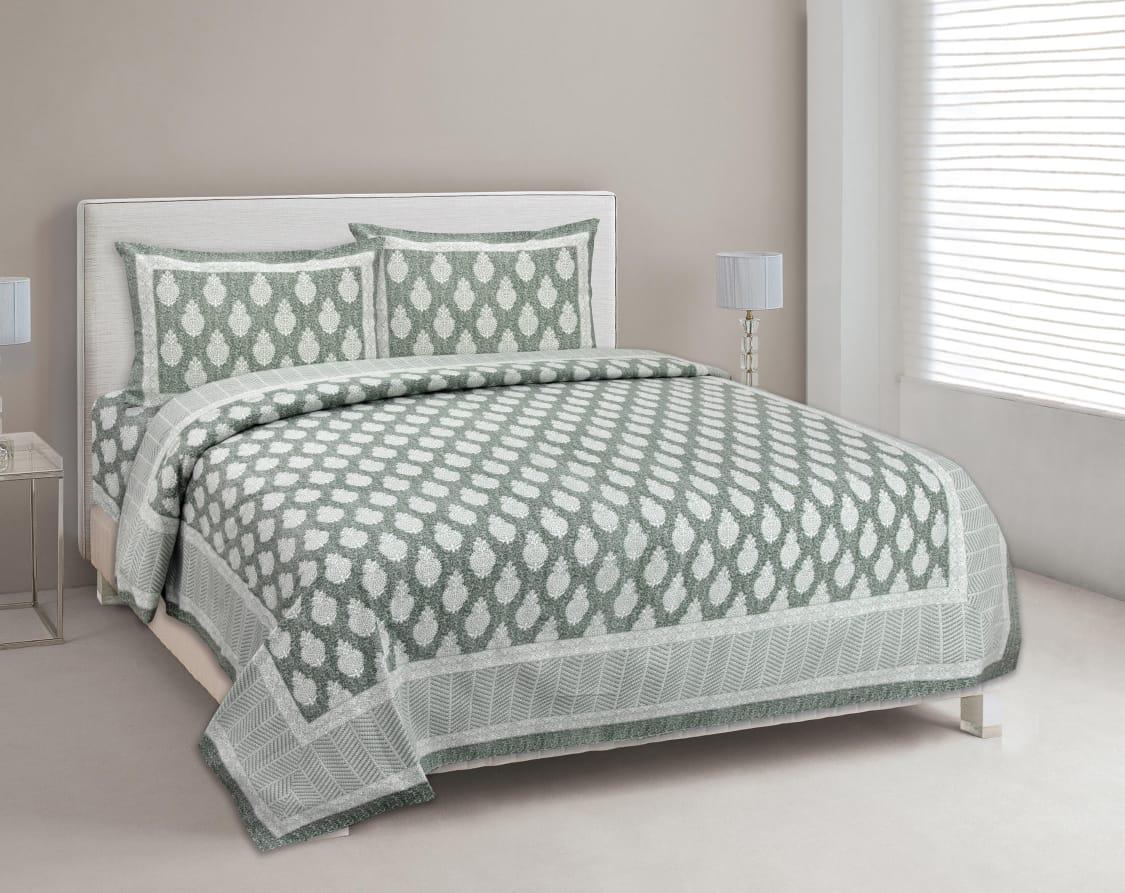Green Butta Print King Size Cotton Bed Sheet