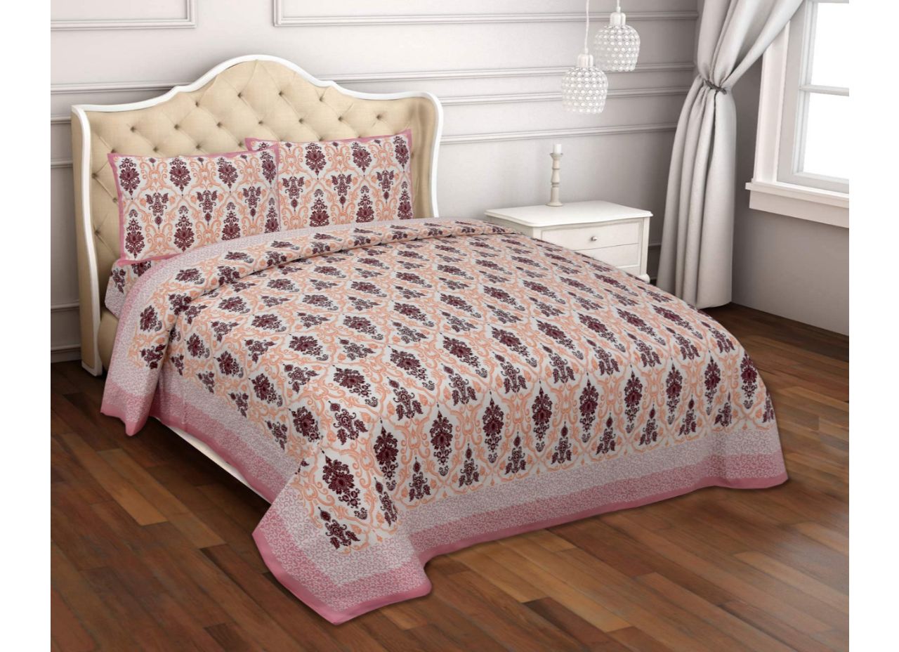 pink boota Print King Size Cotton Bed Sheet