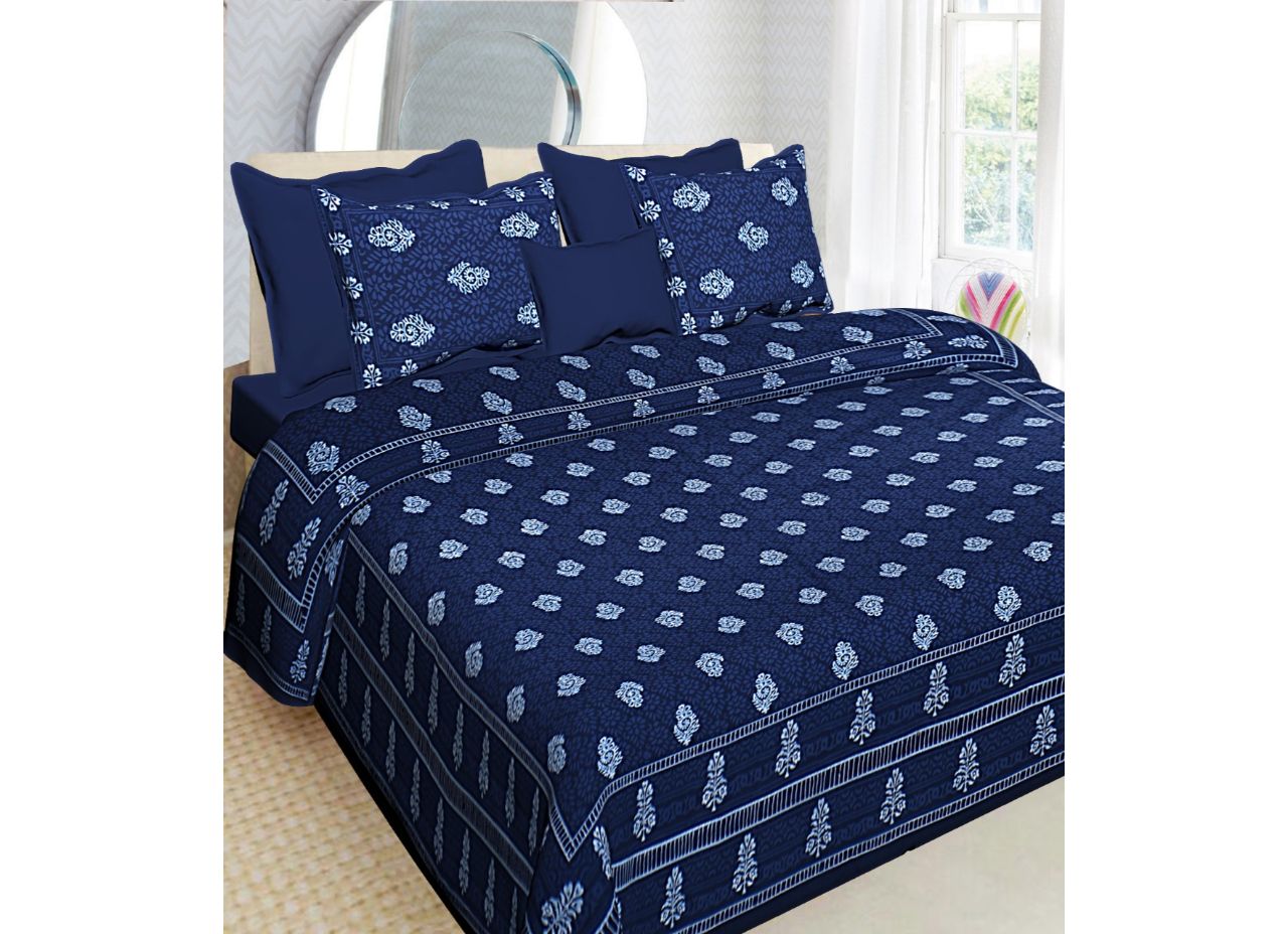 Beautiful Blue indigo plant with flowers Print King Size Cotton Bed Sheet