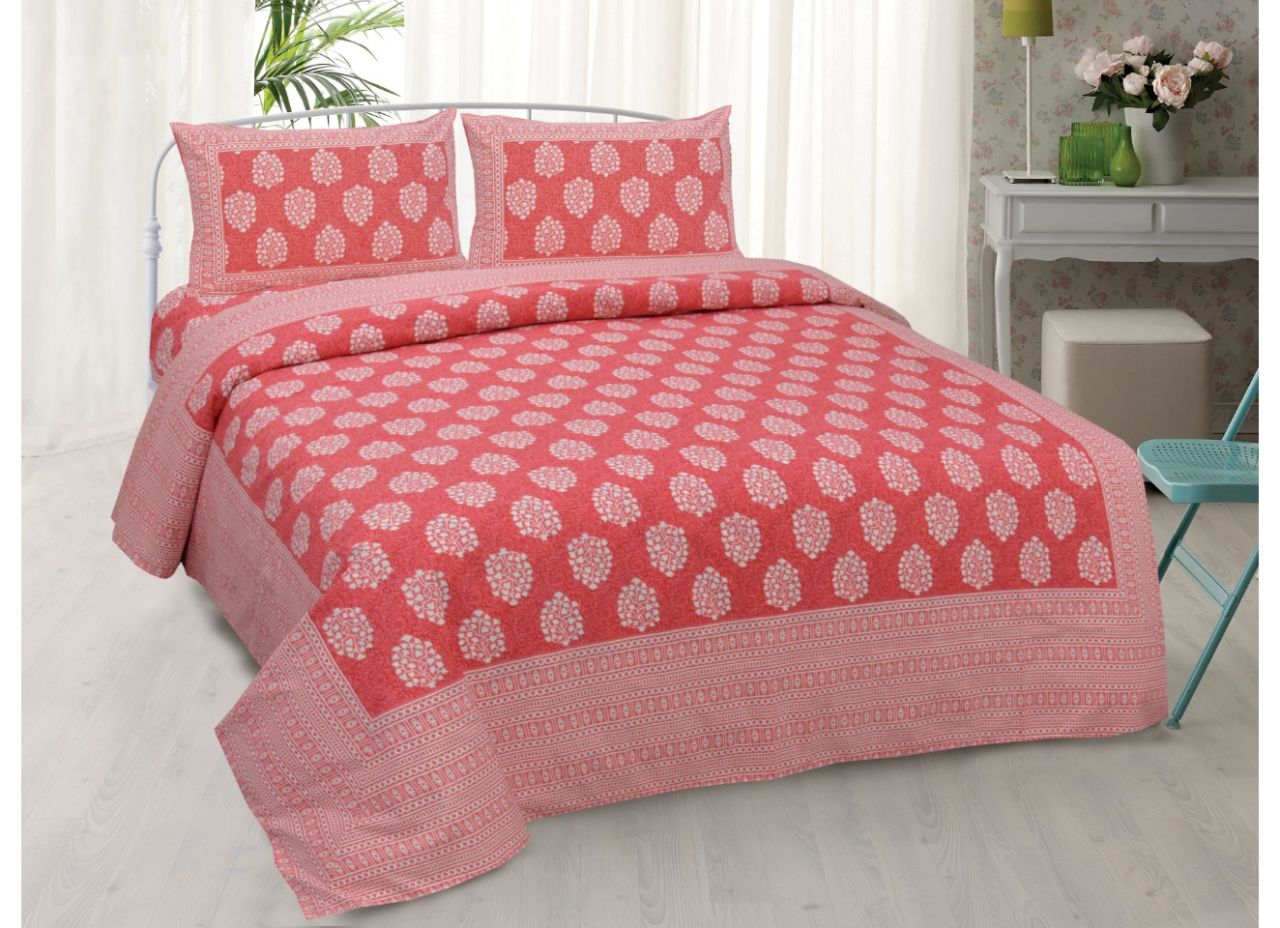 Pink Buta Print King Size very soothing Cotton Bed Sheet
