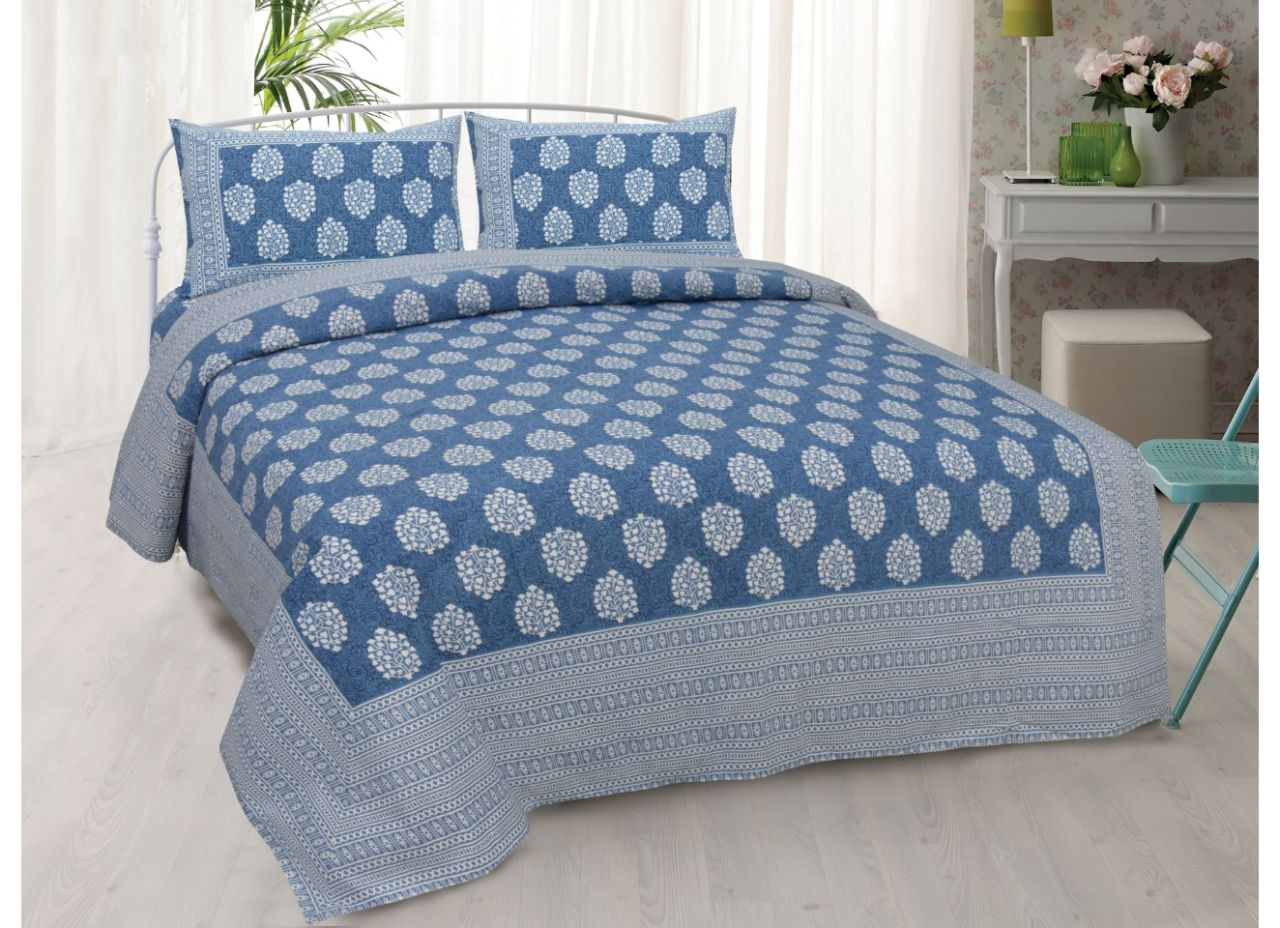 Blue Buta Print King Size very soothing Cotton Bed Sheet