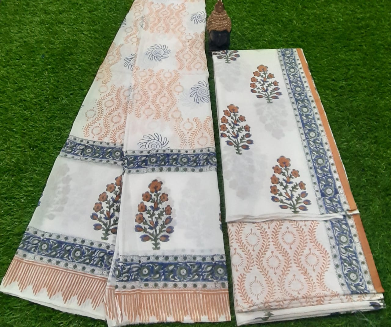White & Brown Flower Print  Cotton Suit Set with Cotton Duppatta