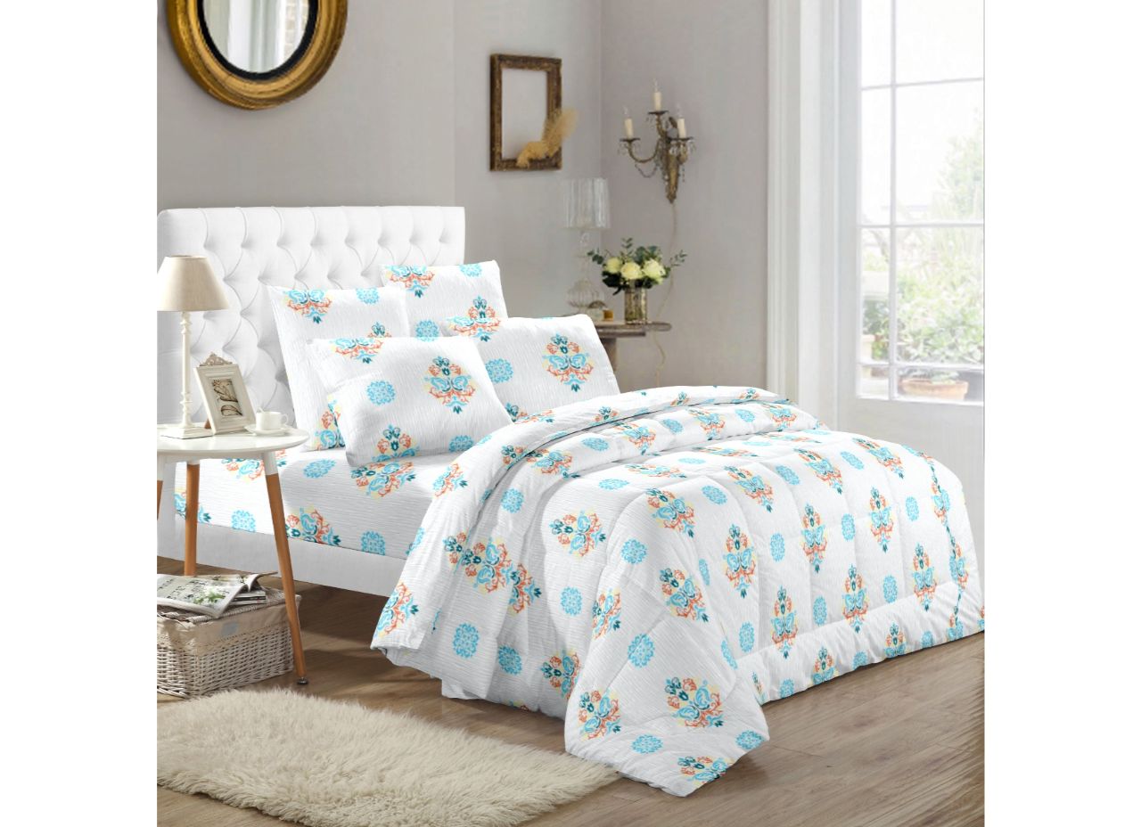 Blue Booti over all Print Extra Large King Size Twil Cotton Bed Sheet 108*108