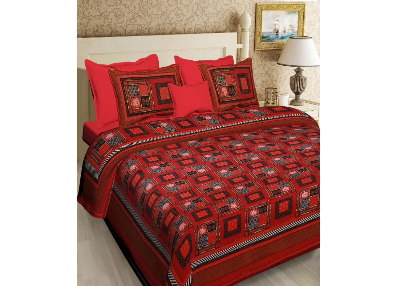 Vibrant Geometric design with intricate print Rajasthani King Size Cotton Bed Sheet