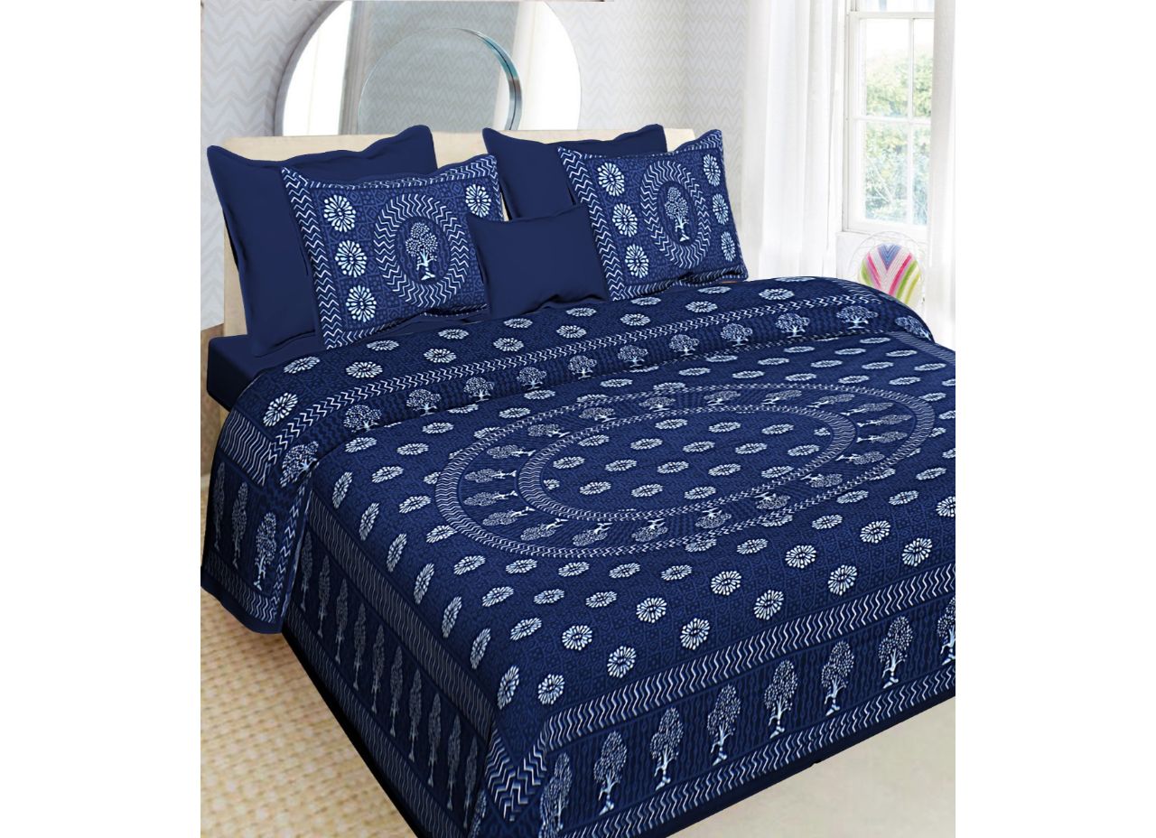 Beautiful Blue tree in circle Print King Size Cotton Bed Sheet