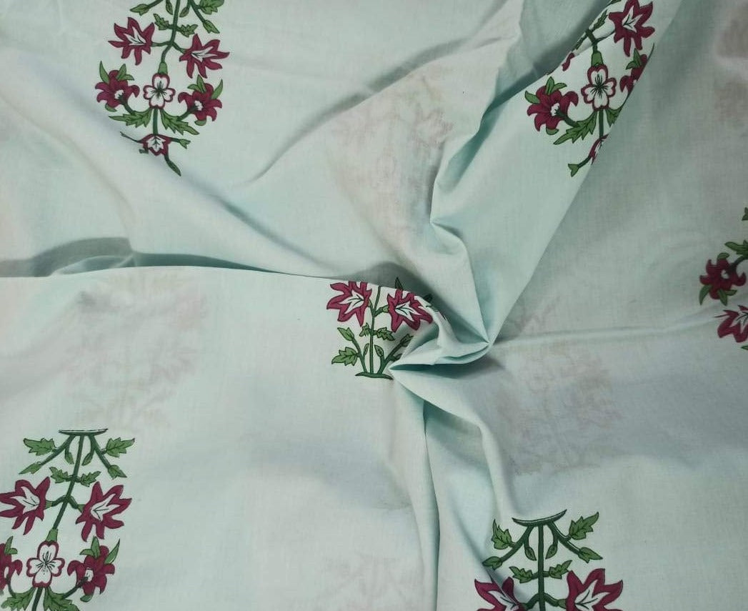 Green Plant Print  Cotton Fabric