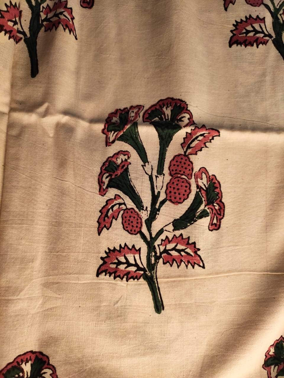 Base Green & Flower Print  Cotton Fabric