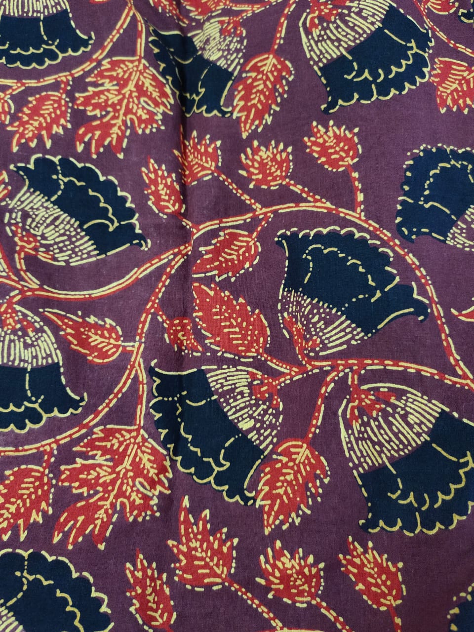 Marron Flower Print  Cotton Fabric