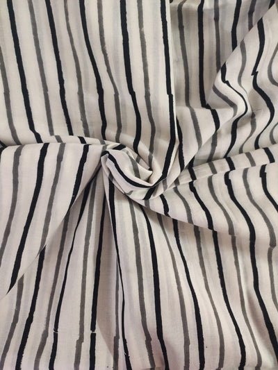 White & Black Strips  Print Cotton Fabric