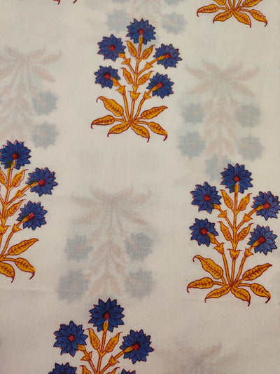 Blue Plant  Print  Cotton Fabric