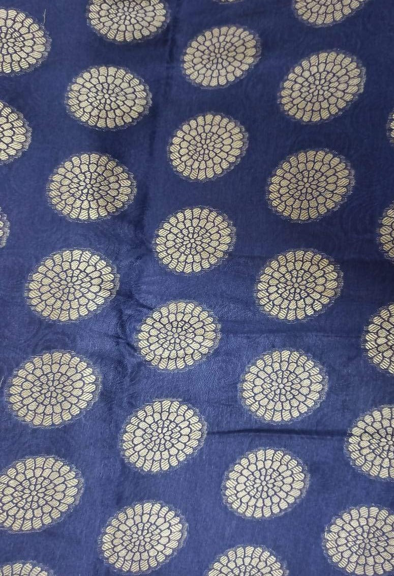 Blue & Gold  Flower Print  Cotton Silk Fabric