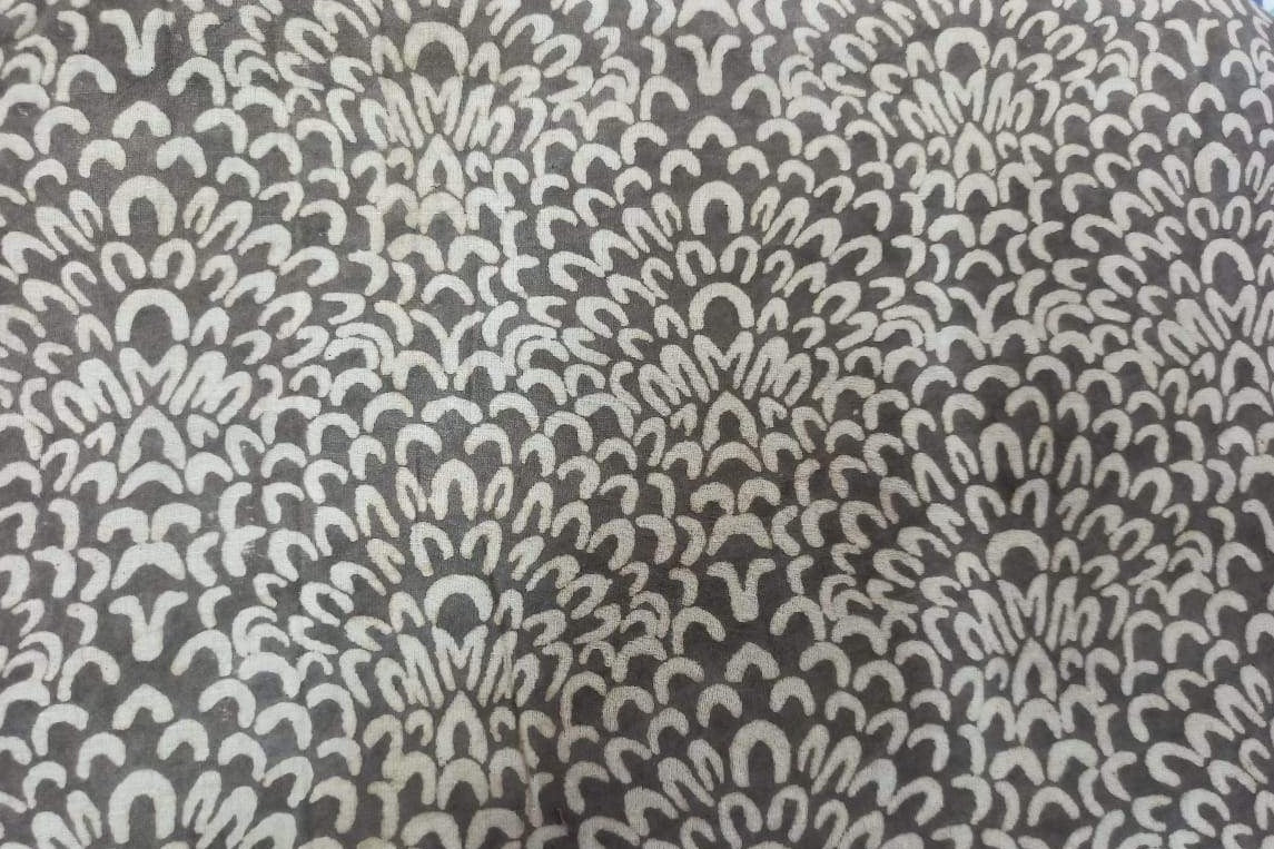 Gray Flower Bagru Print  Cotton Fabric