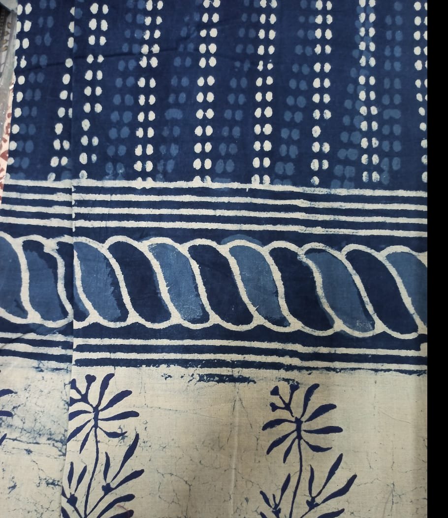 Blue Flower Indgio Print  Cotton Fabric