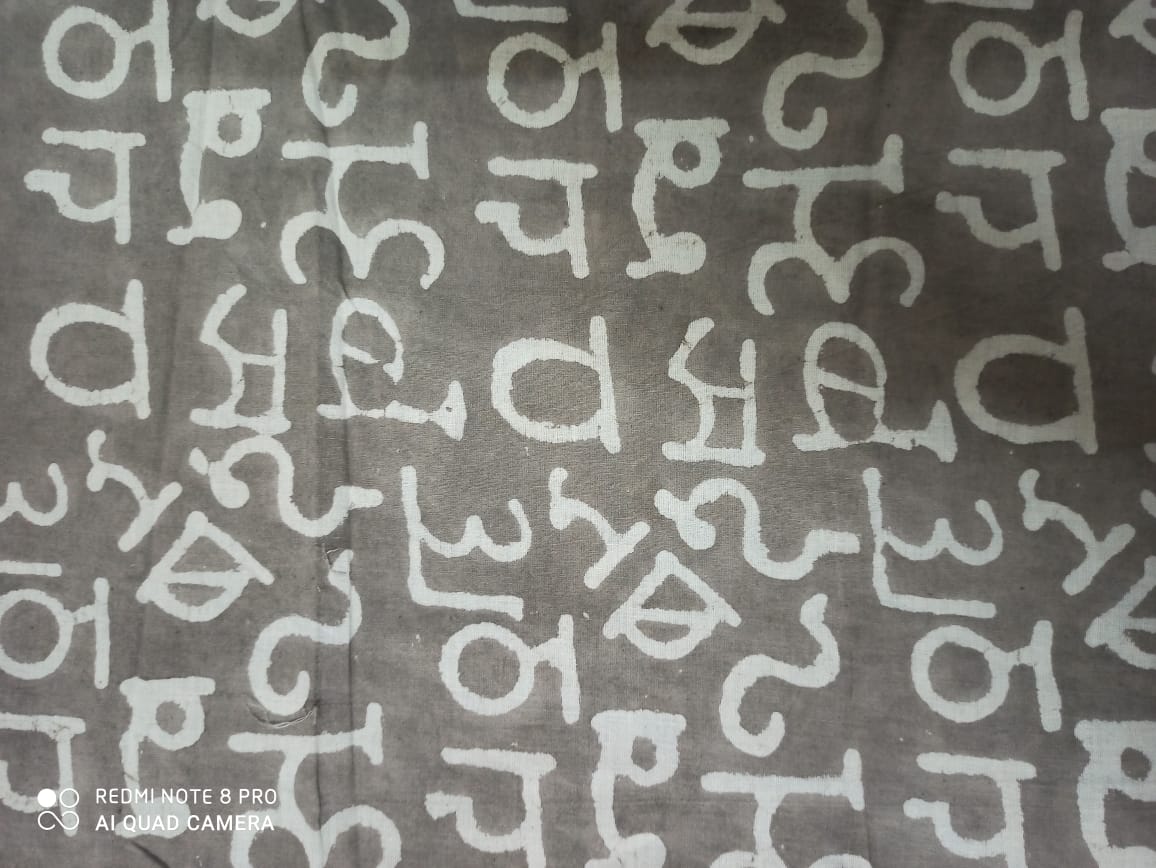 Gray Alphabet Bagru Print  Cotton Fabric