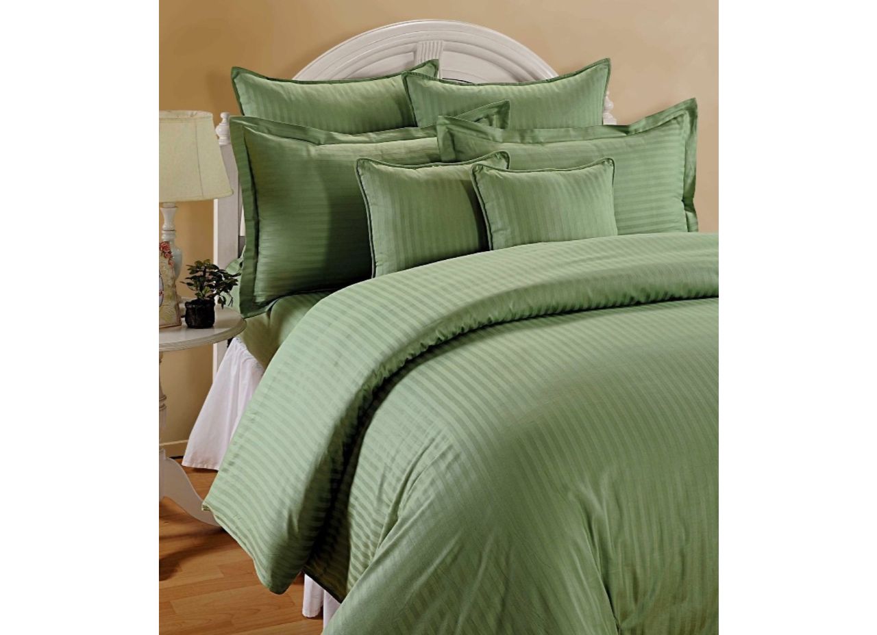 Solid Mint Cotton Bed sheet With Satin Lines