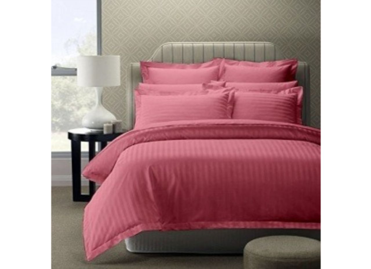 Solid Pink Cotton Bed sheet With Satin Lines