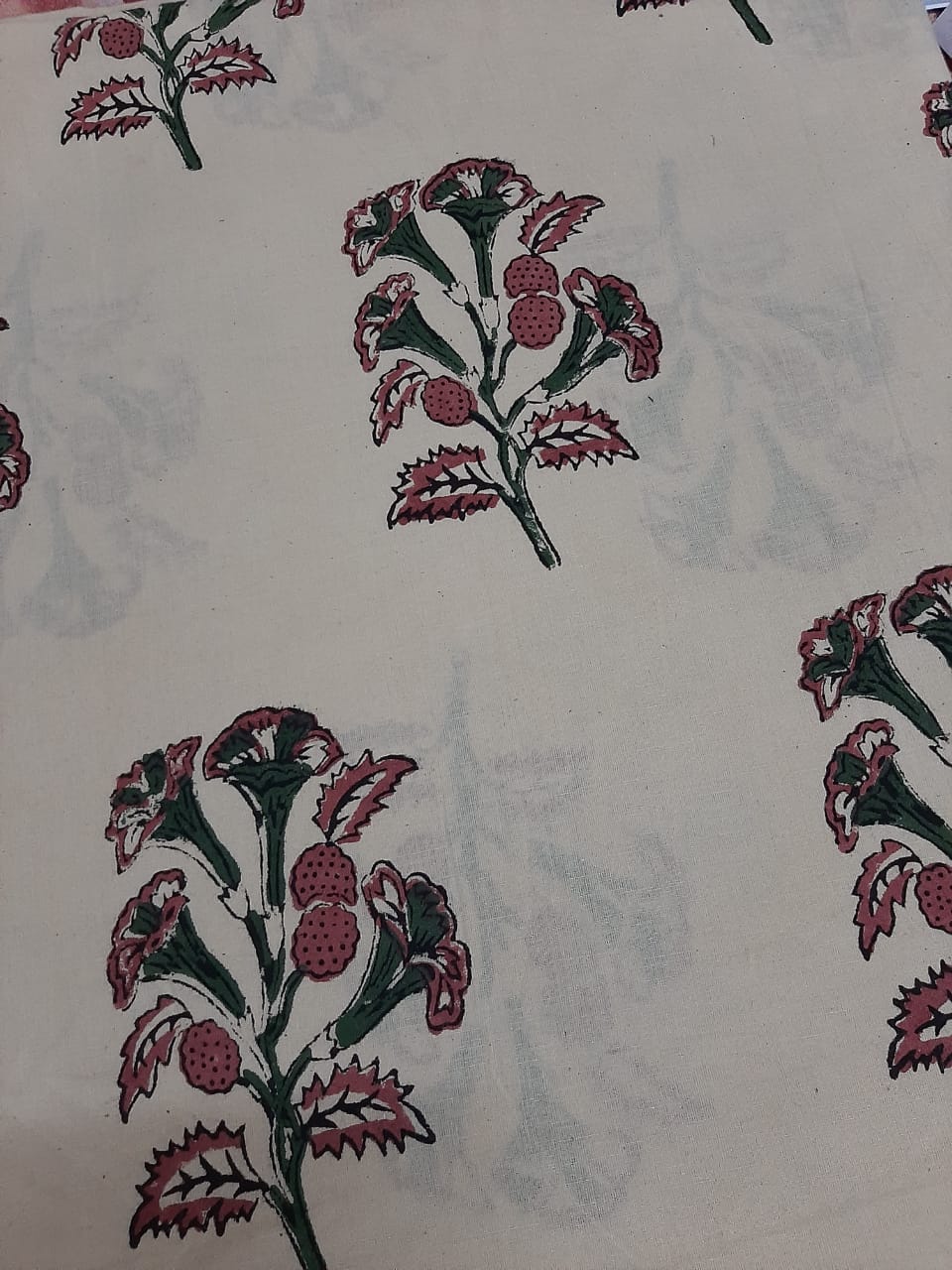 Beige Flower Dabu Print Cotton Fabric