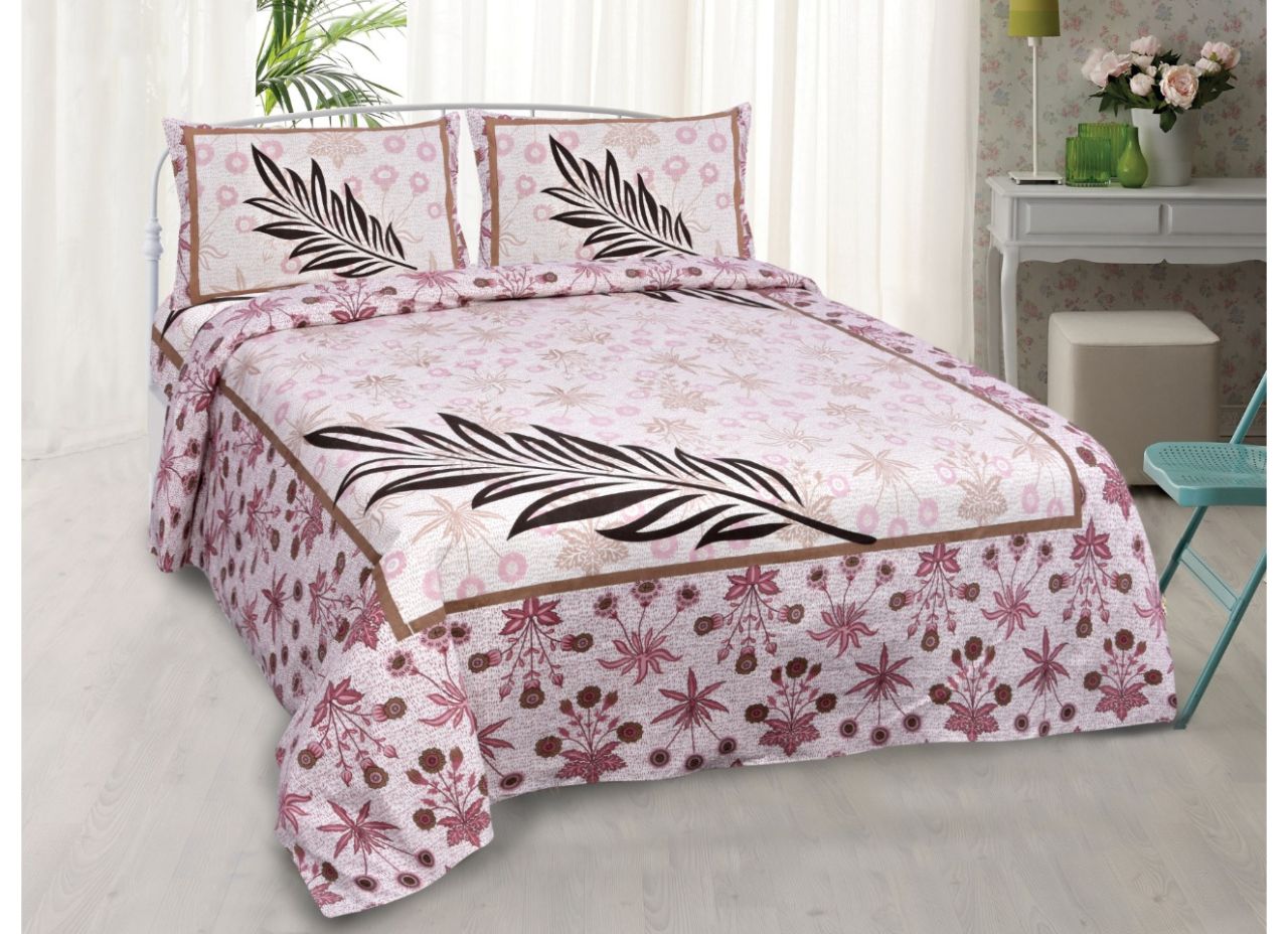 Trendy & Very Beautiful Pink Feather Print King Size XL Cotton Bed Sheet