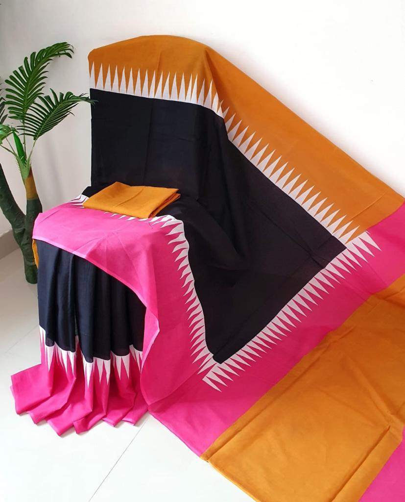 Multicolor Abstract Print Cotton Mul Mul Saree with Blouse