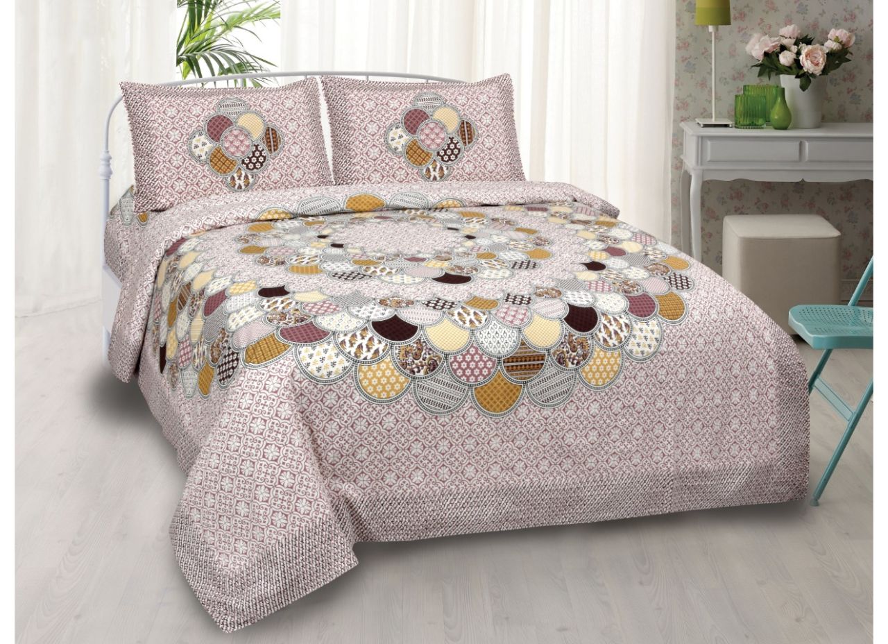 Beautiful Designer Print Light Pink base King Size Pure Cotton Bed Sheet