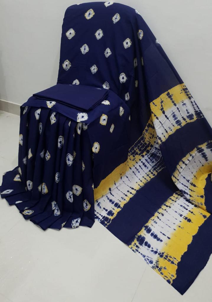 Blue Abstract Print Cotton Mul Mul Saree with Blouse