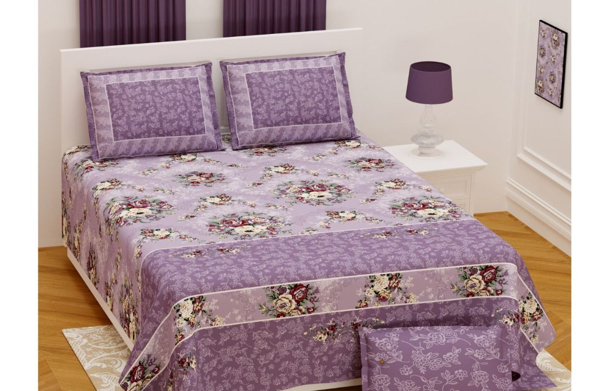 Beautiful Lavender Flower Print 108*108, XXL Size Premium Cotton Bed Sheet