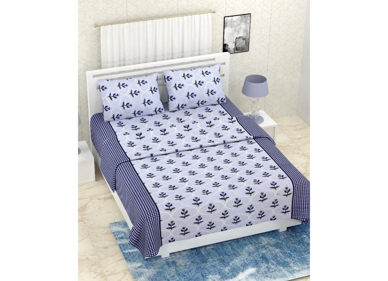 Beautiful Purple and Blue Bed sheet with 3 Layer Dohar Combo Set