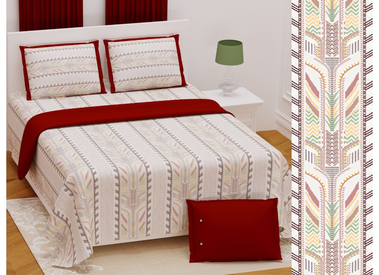 Red Border Soothing Micro Hand Style Micro Printed Extra Large 108*108 King Size Cotton Bed Sheet