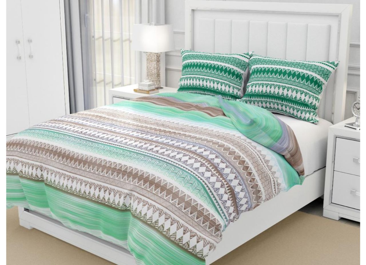 Designer Green & Grey Zigzag Printed King Size XL Premium Cotton Bed Sheet