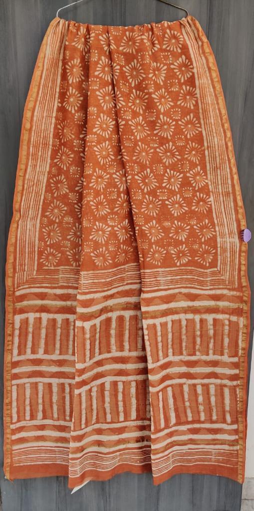 Brown Flower Print Chanderi Saree with Blouse