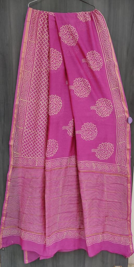 Pink Flower Print Chanderi Saree with Blouse