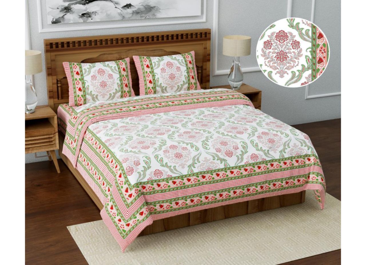 Peach & Pink Big Boota Print XXL 108*108 King Size Pure Cotton Bed Sheet