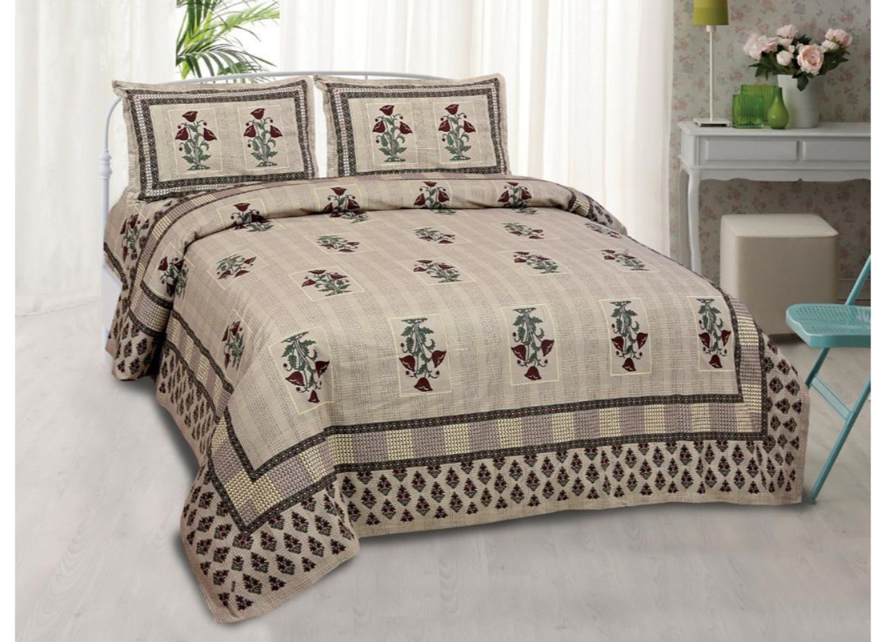 Very Beautiful & Designer Dusky Base Maroon Flower Print  XL king Size Pure Cotton Bed Sheet