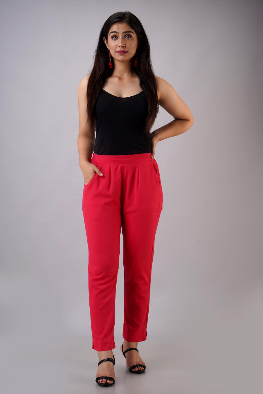 Red Cotton Flex Pants