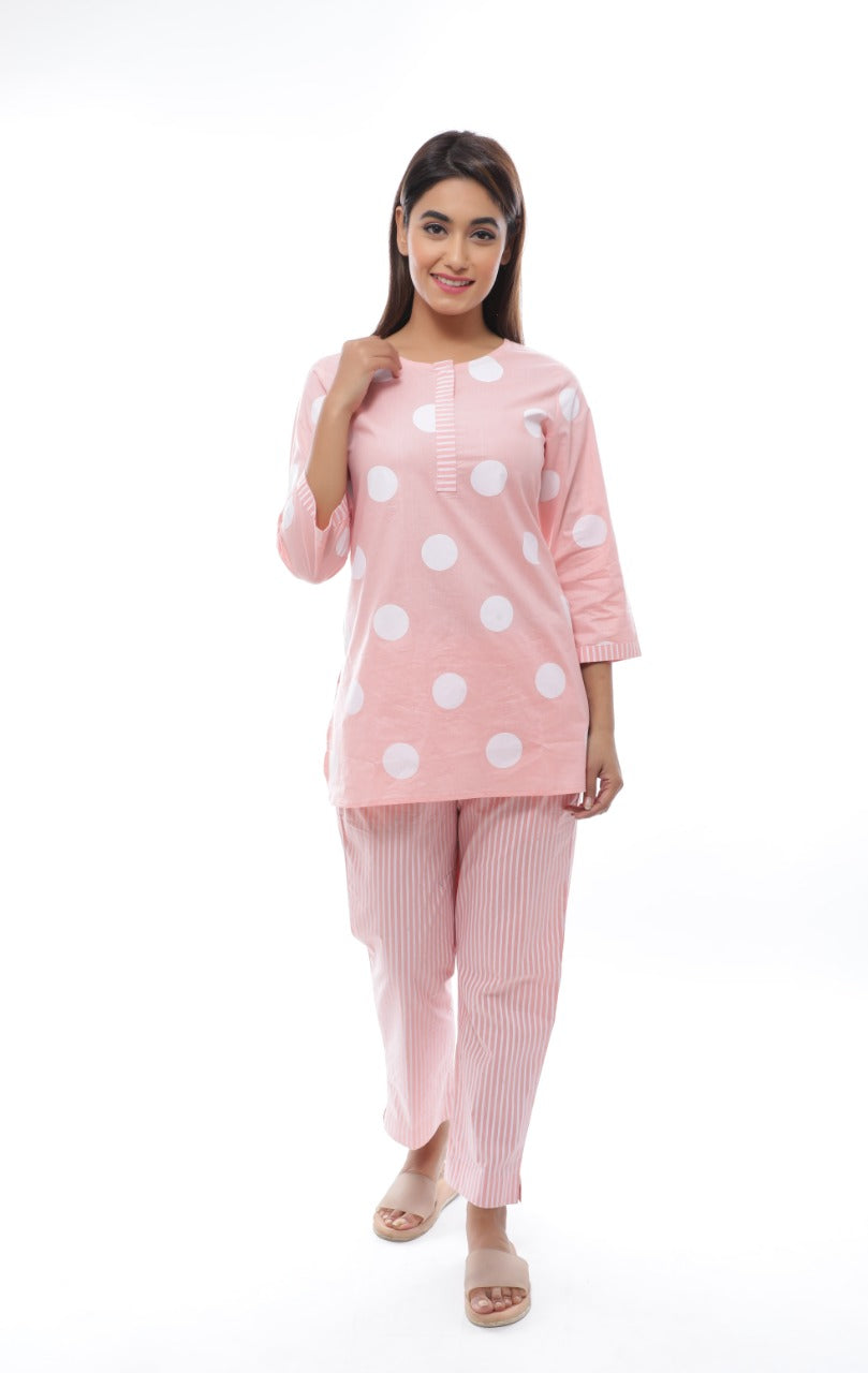 Light Pink Printed Cotton Night Suit