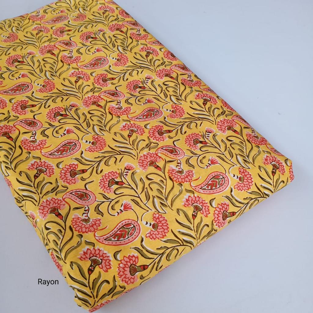 Yellow Flower Print Rayon Fabric