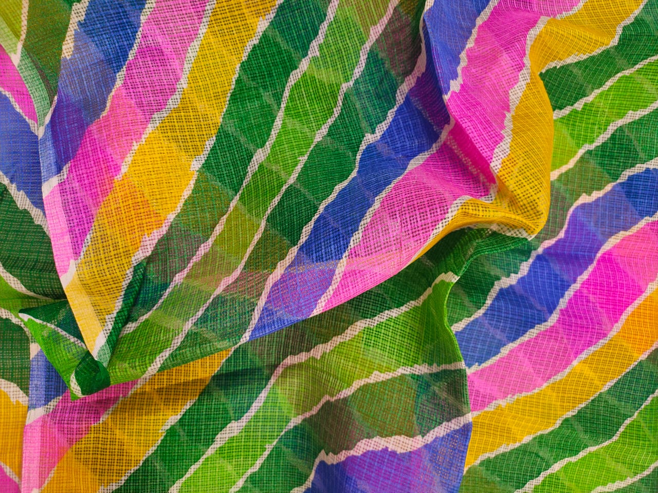 Multicolor Checks Print Kota Doria Fabric