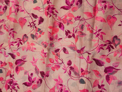 (Cut Piece 0.50 Mtr) Pink Flower Print Kota Doria Fabric
