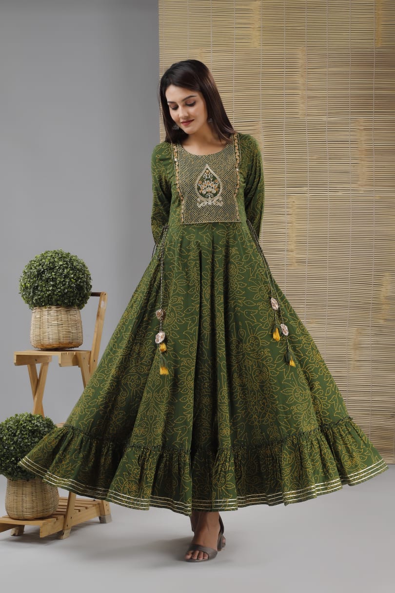 Green Flower Print Cotton Gown