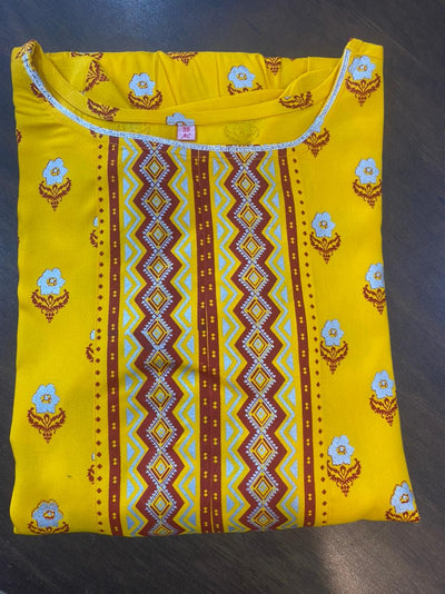 Yellow Flower Print Rayon Anarkali Gown