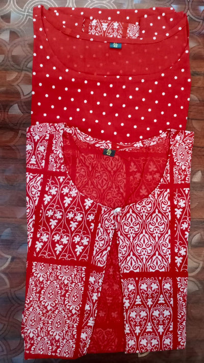 Red Flower Print Rayon Gown with Koti