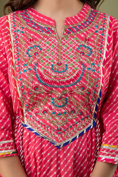 Pink Leheriya Print Gotta Work Cotton Gown