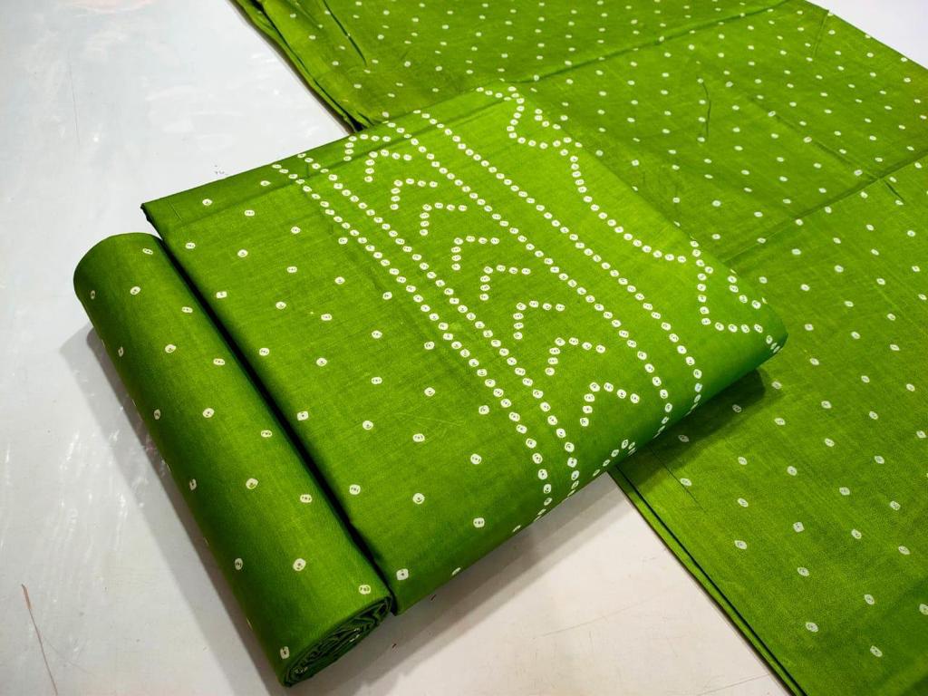 Green Bandhej Print Unstitched Suit Set with Dupatta