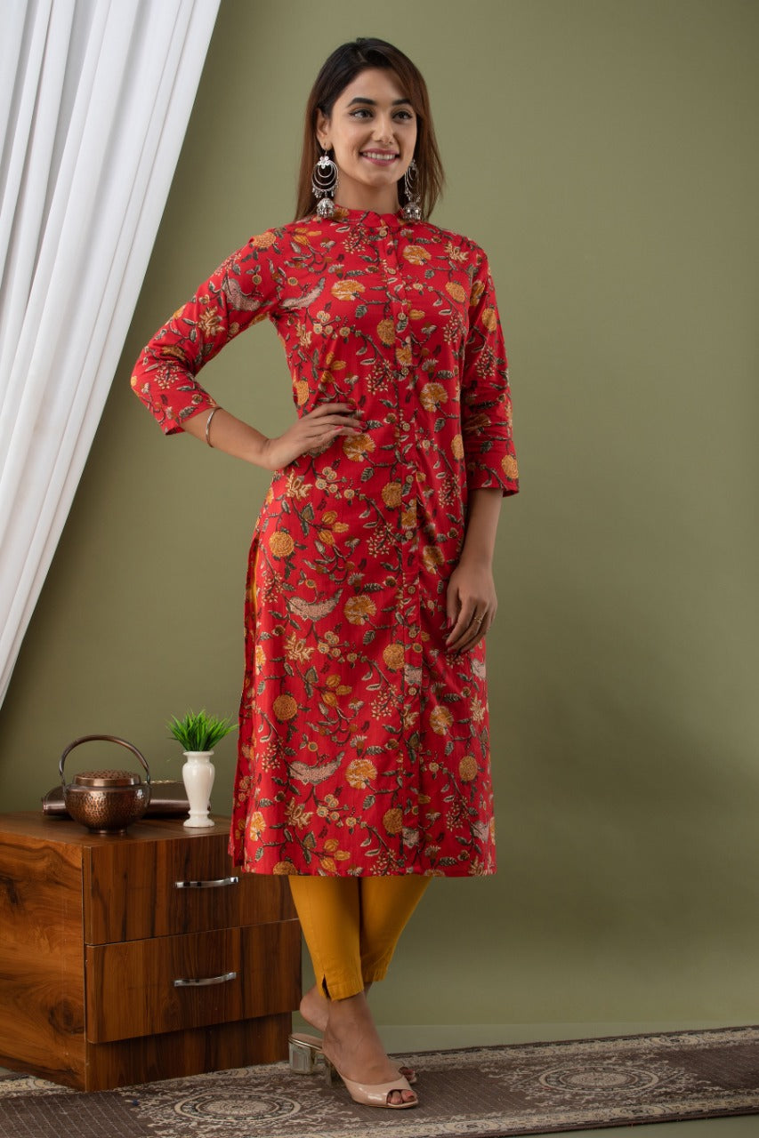Buy Peacock Blue Floral Flare Kurti With Beige Pant Online in India -Beyoung