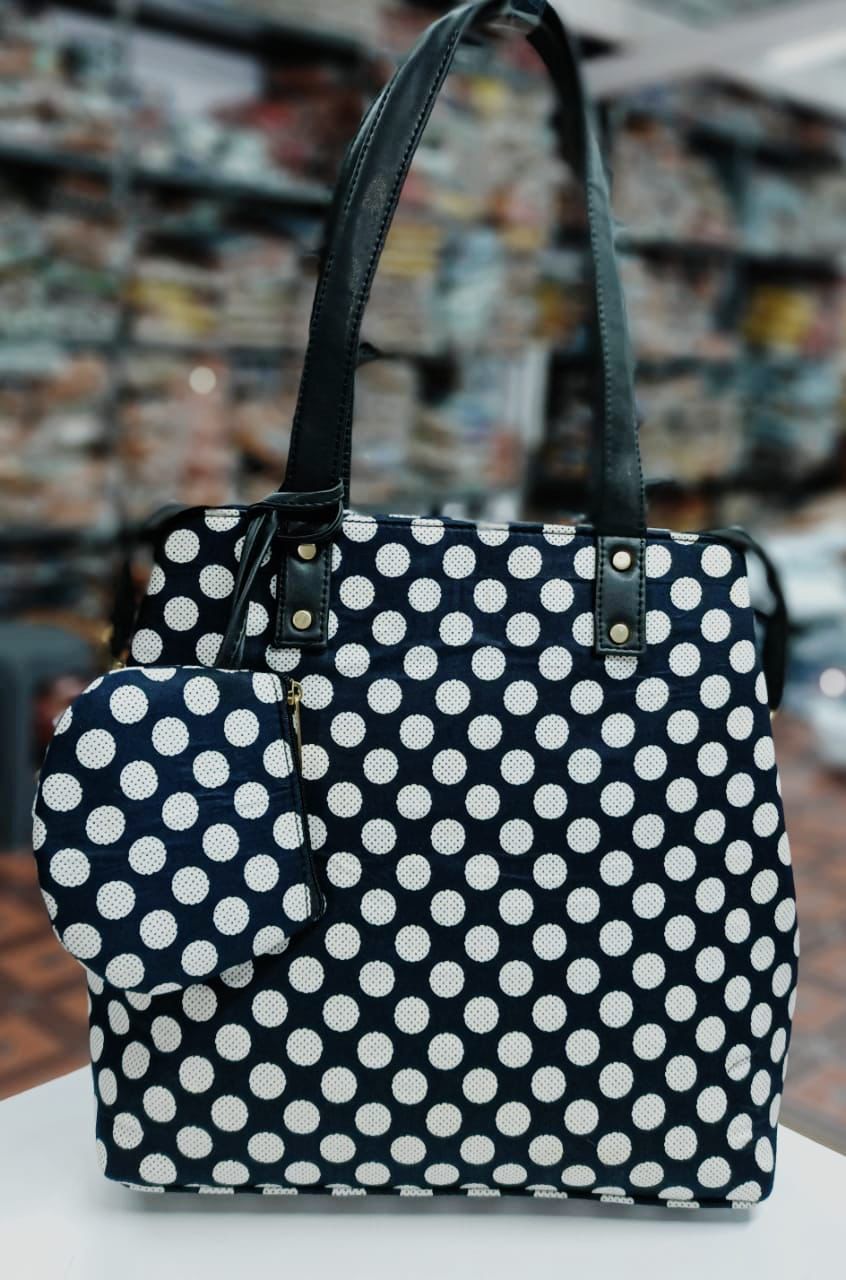 Black Polka Dots Hand block Printed Ikat Handbag